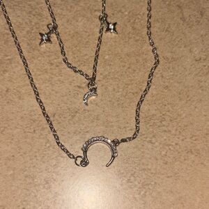 Silver Star and Moon Necklace